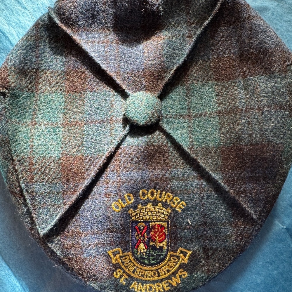 Plaid Wool Cap with Embroidered Crest never worn